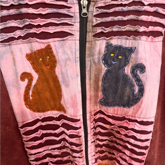 Greater Good Network Cat Hoodie XXL Patchwork Boho Zip Jacket Nepal Kitties - Picture 9 of 9